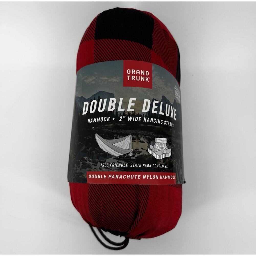 Grand Trunk Double Deluxe Hammock + Straps Parachute Nylon Buffalo Check Red Blk